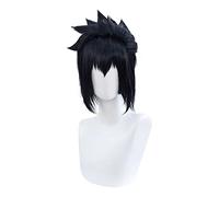 Peluca de cosplay de anime, peluca Uchiha Sasuke, peluca corta negra, con gorro de peluca gratuita, para fiestas, uso diario, Halloween, cosplay