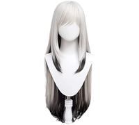 Peluca de cosplay de Arknights Mudrock, peluca larga negra degradada blanca con gorro de peluca gratuita, para fiestas, uso diario, Halloween, cosplay