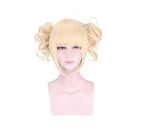 Peluca de Cosplay de Boku No Hero Academia Himiko Toga para mujer, peluca sintética resistente al calor de Anime corto y rizado, Clip de garra, cola de caballo, rubio, Himiko Toga