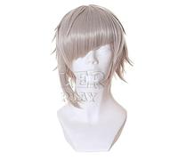 Peluca de cosplay de Bungo Stray Dogs Nakajima Atsushi, peluca corta plateada gris resistente al calor peluca de pelo de fibra de anime + gorro de peluca