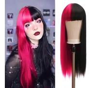 Peluca de Cosplay de Draculaura, Peluca Negra y Rosa Niñas, Peluca Larga y Recta de Dos Tonos, Accesorios de Peluca de Cosplay de Anime para Carnaval, Halloween Navidad Cumpleaños Fiesta de Cosplay