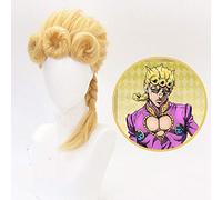 Peluca de Cosplay de JoJo's Bizarre Adventure Giorno Giovanna, pelucas de pelo sintético resistente al pelo de estilo dorado + gorro de peluca