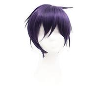 Peluca de cosplay de Noragami Yato con estilo anime, color negro y morado, fibra resistente al calor, peluca para disfraz + gorro de peluca