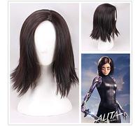 Peluca De Cosplay De Película Alita Battle Angel, Pelo Marrón Negro Para Mujeres, Peluca Sintética De Pelo Alita Para Adultos, Peluca De Halloween + Gorro De Peluca