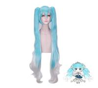 Peluca De Cosplay De Vocaloid Hatsune Snow Miku Degradado Azul 120Cm Pelo Sintético Ondulado Largo Con Coletas De Chip + Gorro De Peluca