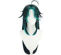 Peluca de cosplay Genshin Impact Yoimiya, peluca corta verde oscuro azul con gorra de peluca gratuita, disfraz de Halloween, para fiesta de Navidad (talla: larga)