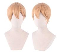 Peluca de Cosplay, Kaguya-sama Love is War Miyuki Shirogane Cosplay Peluca, Corto Marrón Amarillo, con gorro de peluca gratuito, peluca de disfraz de Halloween, para fiestas, carnaval, Navidad [color:
