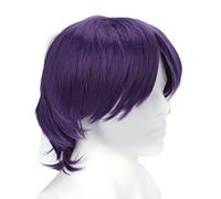 Peluca de Cosplay Morada para Hombres, Peluca Corta de Anime Masculino para Todos los Días, Peluca de Fiesta de Cosplay para Fiesta de Disfraces de Halloween, Peluca Sintética Resistente Al Calor Natu