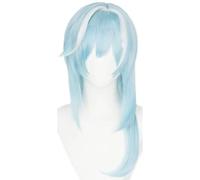 Peluca De Cosplay Para Eula, Azul Claro, Largo, Rizado, Ondulado, Flequillo, Peluca De Pelo, Mujeres, Niñas, Disfraz, Fiesta, Halloween