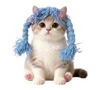 Peluca de cosplay para mascotas - Adorable casco trenzado, accesorio de traje de gato y perro, decoración de mesa para oficina festiva decoración estacional para cachorros, gatitos, f