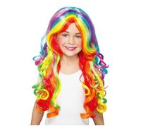 Peluca de cosplay para niños y niñas, dos colores, larga y rizada, linda peluca para cuento de hadas, cosplay, anime, Halloween, juegos escolares (arco iris, M)