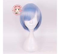 Peluca de cosplay Re: Zero Start Life in Another World Rem Old, peluca de cosplay sintética azul recta corta para fiesta de disfraces de Halloween Mz-090