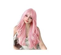 Peluca de cosplay recta larga rosa de 30 pulgadas con flequillo Pelucas sintéticas de fibra de cabello natural for mujeres Wiglets
