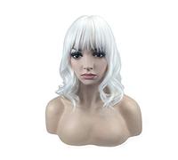 Peluca De Dama Realista Europea Y De Moda, Juego De Peluca De Red Rosa De Pelo Corto Y Rizado, Peluca De 42 Cm (Rosa/Rojo/Marrón/Blanco) (Blanca)