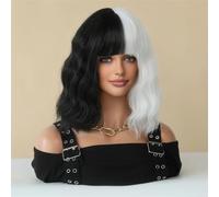Peluca de Diablo con rizos ondulados en Blanco y Negro para Mujeres Pelucas Rectas y rizadas para Damas