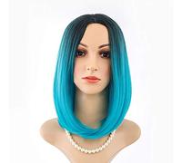 Peluca de dibujos animados de Cosplay de mujer europea y americana Peluca de color de fibra química Gradiente de tinte Bobo Set de peluca de talla única azul