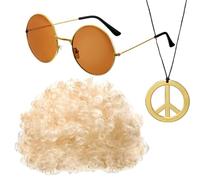 Peluca de discoteca y gafas de sol | Gafas de sol hippie y collar para hombre, kit de disfraz retro de hip hop, discoteca dorada, accesorios de disfraz para hombre de los años 70