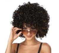 Peluca De Disfraz Afro Negra Y Dorada Con Brillos