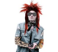 Peluca de Disfraz Pelirroja para Hombre - Auténtica Peluca de los Años 70 y 80, Ideal para Carnavales, Fiestas de Rock, Personificación de Miércoles Addams y Goku - Conjunto de Accesorios Incluido