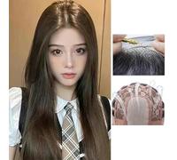 Peluca De Encaje En La Frente Para Mujer Con Cabello Largo, Diadema Completa, Cabello Artificial, Flequillo Natural En Medio, Cabello Largo Y Liso