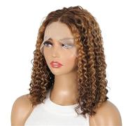 Peluca de encaje frontal con mechas, rizado, cabello humano, 150 % de densidad, peluca ondulada de agua para mujer, P4/27, añade volumen al cabello (14 pulgadas)