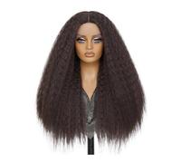 Peluca de encaje frontal Kinky13x5x1 de 28 pulgadas, sintética, estilo afro yaki, recta, for mujeres negras. Wiglets(Dark brown)