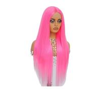 Peluca de encaje frontal largo y liso de 30 pulgadas y 13 x 4 pulgadas, HD, sin pegamento, for mujer, prearrancada, resistente al calor, for uso diario.(Hot pink)