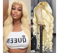 Peluca de encaje frontal rubio 613, peluca de pelo humano 13 x 4, peluca frontal de encaje 100 % humano, peluca ondulada con pelo de bebé, línea de pelo natural para mujer, anudado a mano, 26 pulgadas