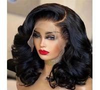 Peluca De Encaje Para Mujer Peluca De Ondas Largas Negro Natural Peluca Sintética Con Parte Lateral Peluca De Ondas Oceánicas Uso Diario Fiesta 18Pulgadas,16in