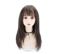 Peluca de Encaje Peluca Cabello largo Flequillo al aire Cabello roto Modelado de rostro natural Tocado completo Tocado esponjoso Pelucas Para Mujer