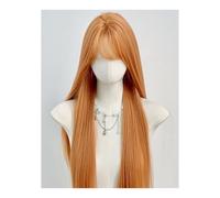 Peluca de Encaje Peluca de cabello falso de cabeza completa con flequillo, temperamento natural, cabello largo y liso, peluca con raya al medio Pelucas Para Mujer