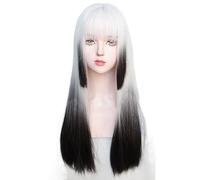 Peluca de Encaje Peluca de cabello largo, simulación de cabello, teñido degradado, peluca de cabeza completa, cabello natural, cabello liso, peluca de cabeza completa Pelucas Para Mujer