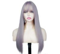 Peluca de Encaje Peluca de cabeza completa con flequillo recto y cabello liso simulado adecuada for uso diario Pelucas Para Mujer