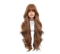 Peluca de Encaje Peluca de mujer de pelo largo ondulado y rizado con flequillo, peluca de seda sintética natural de alta temperatura, tocado Pelucas Para Mujer