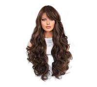 Peluca de Encaje Peluca for mujer, cabello largo ondulado con flequillo lateral, cabello rizado, peluca de uso diario, tocado completo y esponjoso Pelucas Para Mujer