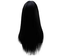 Peluca De Fibra Química Negra De Pelo Liso Largo Con Raya Media Europea Y Americana