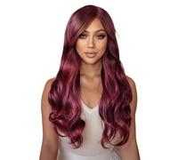 Peluca de fibra sintética rizada de 26 pulgadas de largo con raya al medio, sin flequillo, for mujer, for fiesta, cosplay(Burgundy)