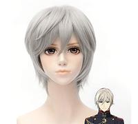 Peluca de flequillo recto corto dorado gris 30 cm Seraph del extremo Hiiragi Shinya Cosplay Peluca(UNWEG)