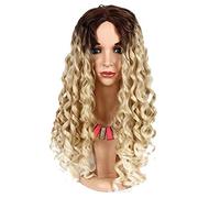 Peluca de gradiente de volumen africano GJBXP peluca de moda de color amarillo dorado Cosplay de cosplay de onda larga negra europea y americana