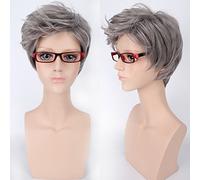 Peluca de Halloween a la moda para fiesta de Navidad, para baño, gris, gay, para hombre, cola de Harajuku, degradada, para uso diario, abuelita, color gris