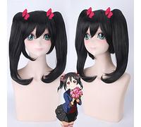 Peluca de Halloween a la moda para fiesta de Navidad, peluca de anime Love Live Yazawa Nicole negra con doble cola de caballo