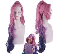 Peluca de Halloween a la moda para fiesta de Navidad, peluca de cosplay Lol Kda Seraphine rosa degradado, cola de caballo de tres colores
