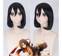 Peluca de Halloween de moda para fiesta de Navidad, peluca gigante de Mikasa Ackerman, cabeza de Bob negra, peluca universal