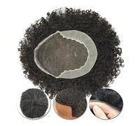 Peluca de Hombre Afro Curly Hair Toupee for hombres Swiss Lace PU Skin Base Unidad de sistema de cabello rizado 4-25 mm Rizado Natural Black Indian Human Hair Men's Toupee Pelucas para Hombre Peluquín