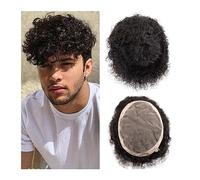 Peluca de Hombre Afro Curly Toupee Unidades de sistema de cabello humano masculino Mono fino y NPU Piel delgada Hombres Toupee Indian Remy Hair 6 "Water Curly Peluquín (Color : Water Wave Hair 1B 120
