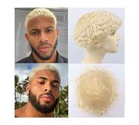 Peluca de Hombre Afro Kinky Curly Hair Toupee for hombres negros 8 "x10" Full Lace Base Sistema de cabello humano # 613 Blonde 6mm Curly Mens Toupee 6 Inch Men's Toupee Pelucas para Hombre Peluquín