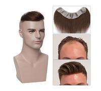 Peluca de Hombre Mens Hairline Toupee 1.5x7inch V-Shape Front Toupee Real Human Hair Frontal Hairpiece Full Pu Skin Base 6 "Men's Toupee Pelucas para Hombre Peluquín(Jet Black)