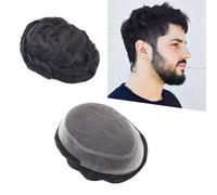 peluca de hombre Peluca natural for hombres de 6 pulgadas con encaje transpirable y tupé de PU suave for hombres, prótesis de cabello for hombres, sistema de reemplazo de peluca de cabello humano for