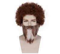 Peluca de hombre Peluca rizada esponjosa vintage, pelo de barba empalmado dos tonos, fácil usar, puesta en escena, auriculares completos Tupé para hombre