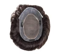 Peluca de hombre Peluquín de cabello humano for hombre con parte superior encaje francés y PU alrededor del, clip reemplazo Tupé para hombre(1B#,7x9)